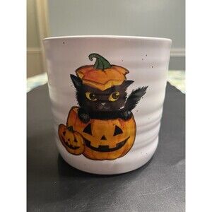 Cobwebs and Cauldrons Orange Pumpkin Black Cat Crock